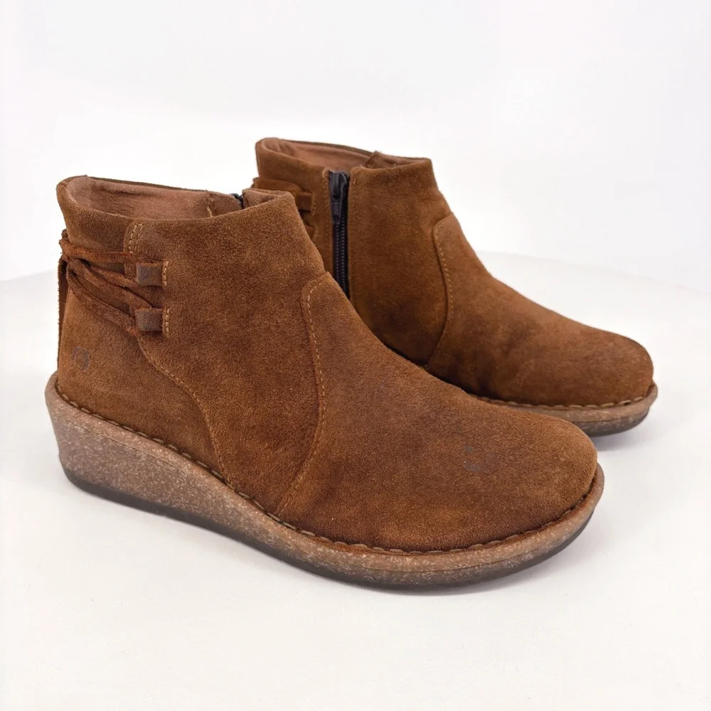 BORN | Viana Leather Wedge Bootie in Distressed Brown | Sz 7 - Picture 4 of 14